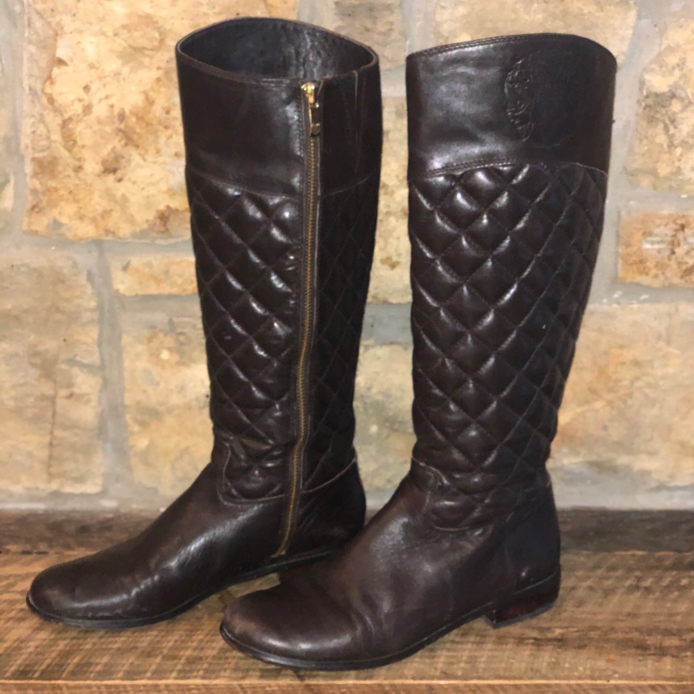 Vince Camuto Quilted Brown Leather Riding Boot